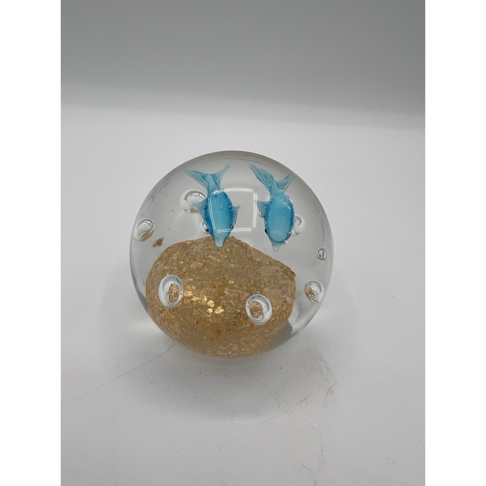 💎Dynasty Gallery Heirloom Glass Paperweight–Dolphins & Bubbles w/ Gold Accent💎